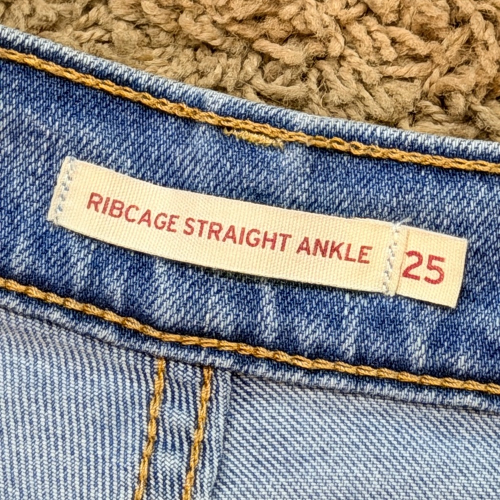 Levi's Raw Hem Ribcage Straight Jeans S40197 Women's Size 25x27 Distressed - Picture 7 of 9